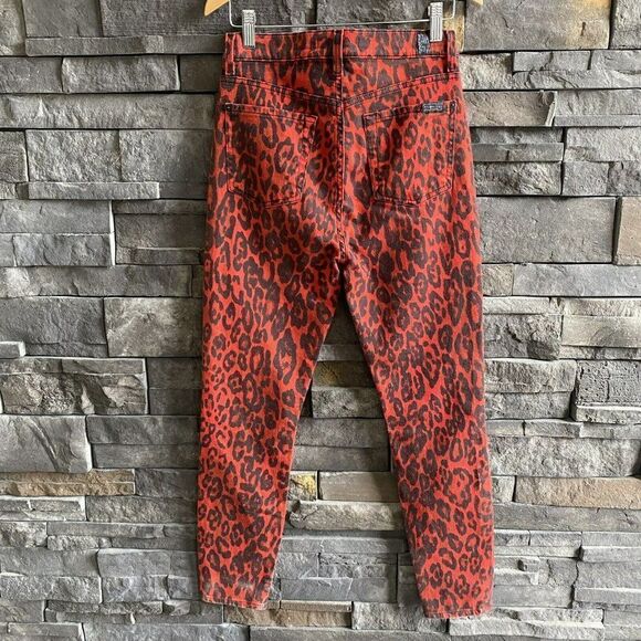 7 For All Mankind Red Leopard Jeans size 26 Stretch - Picture 2 of 5
